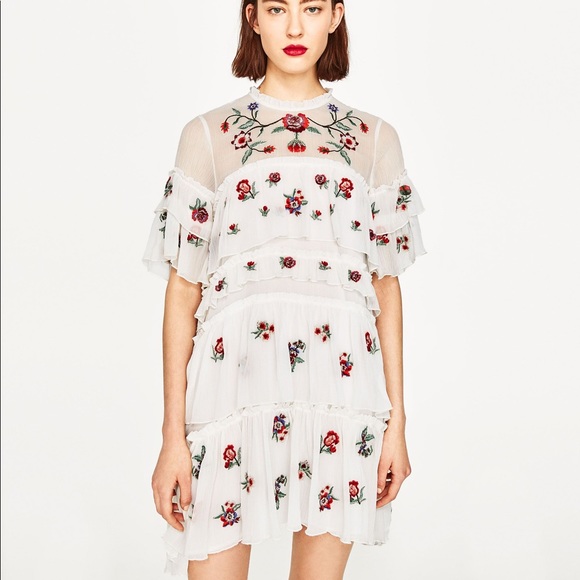 zara embroidered mini dress